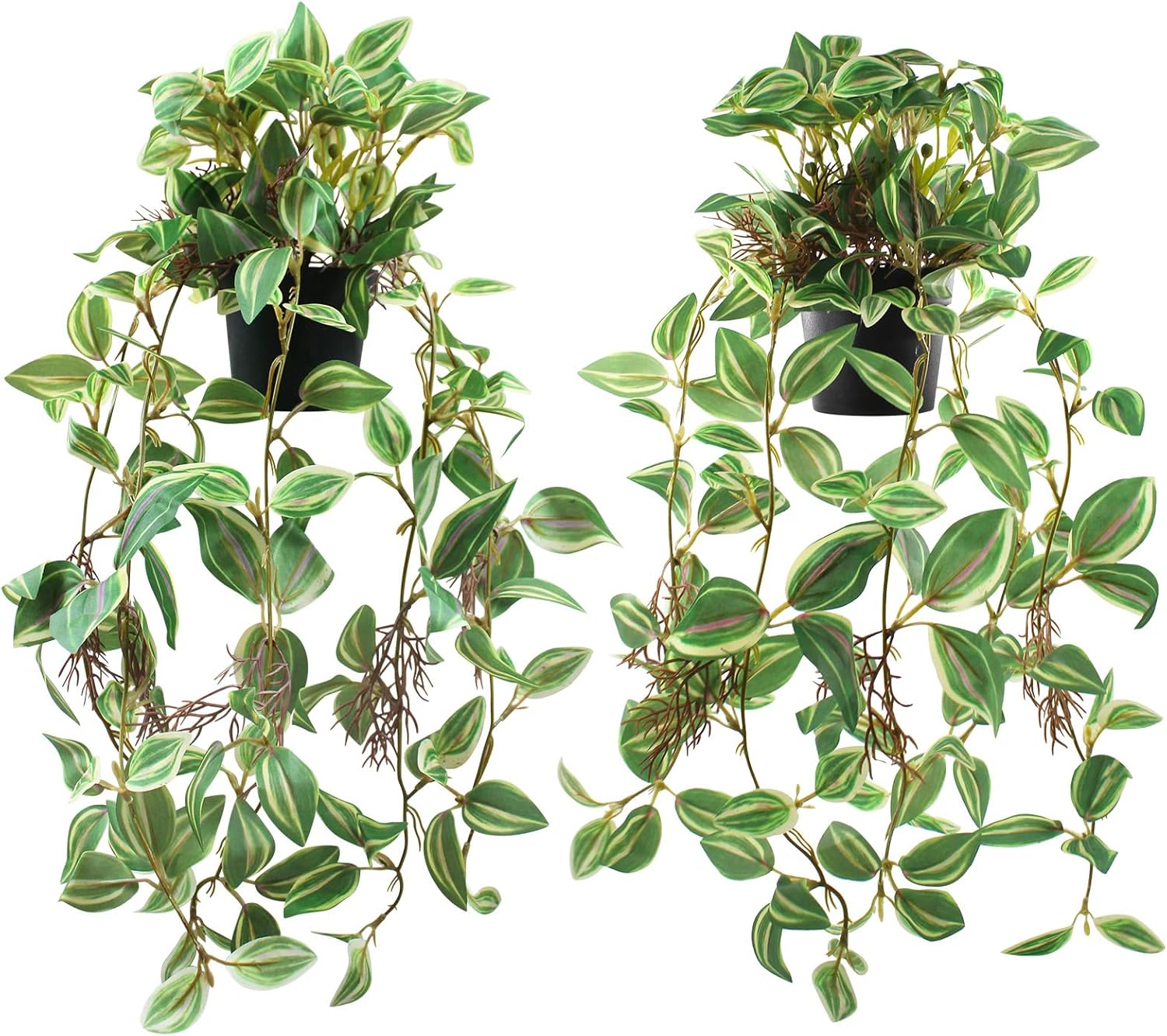 2 Pcs Artificial Hanging Plants Realistic Watermelon Texture Faux Peperomia Leaves Fake Potting Vine Green Plants for Indoor Outdoor Home Garden Decor