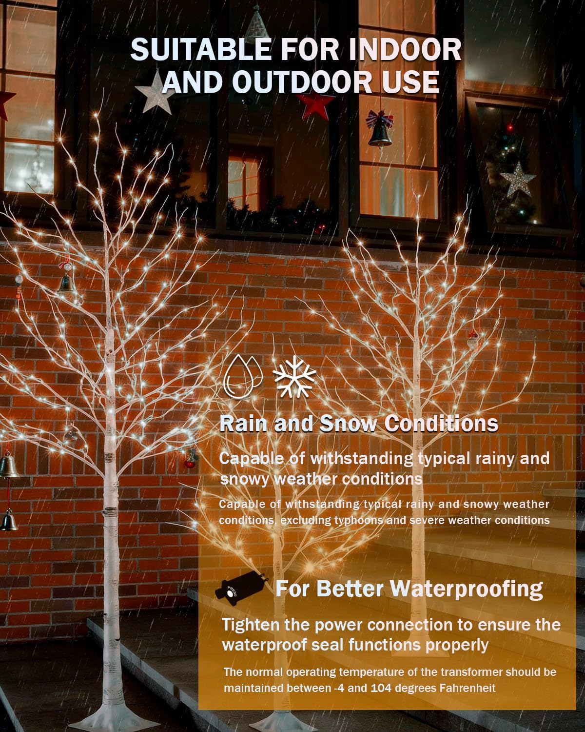 Lighted Birch Tree Set 4ft, 6ft and 8ft with 96/160/256 Warm White LED Lights for Holiday Decor - Realistic Design, UL Certified, Dimmable, Waterproof - Ideal for Indoor and Outdoor Decoration