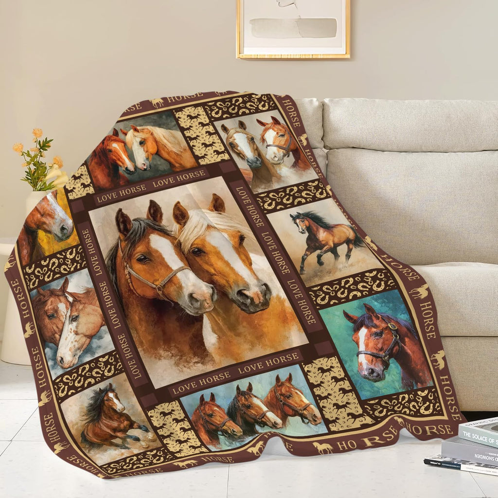 Horse Throw Blanket Horse Stuff Gifts for Kids Girls Boys Adults Women Men Soft Cozy Warm Plush Fluffy Fuzzy Fleece Blanket Decor 60''X80''