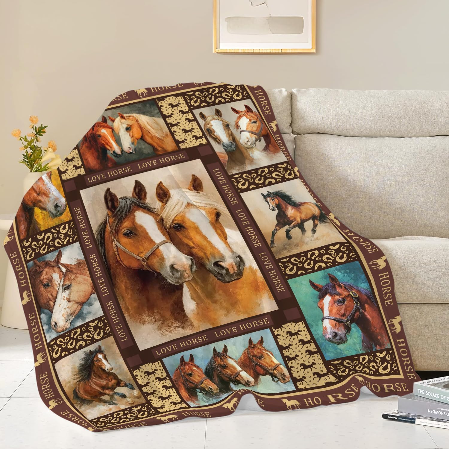 Horse Throw Blanket Horse Stuff Gifts for Kids Girls Boys Adults Women Men Soft Cozy Warm Plush Fluffy Fuzzy Fleece Blanket Decor 60''X80''