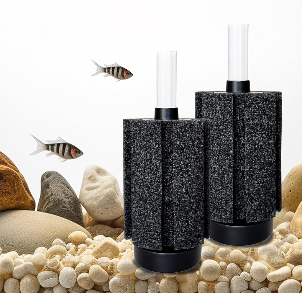 2 Pack Sponge Filter with Air Stone and Ceramic Media,Quiet Aquarium Nano Bio Filter Sponge for 10-50 Gal Betta Fry Shrimp Saltwater Fresh Water Small Fish Tank