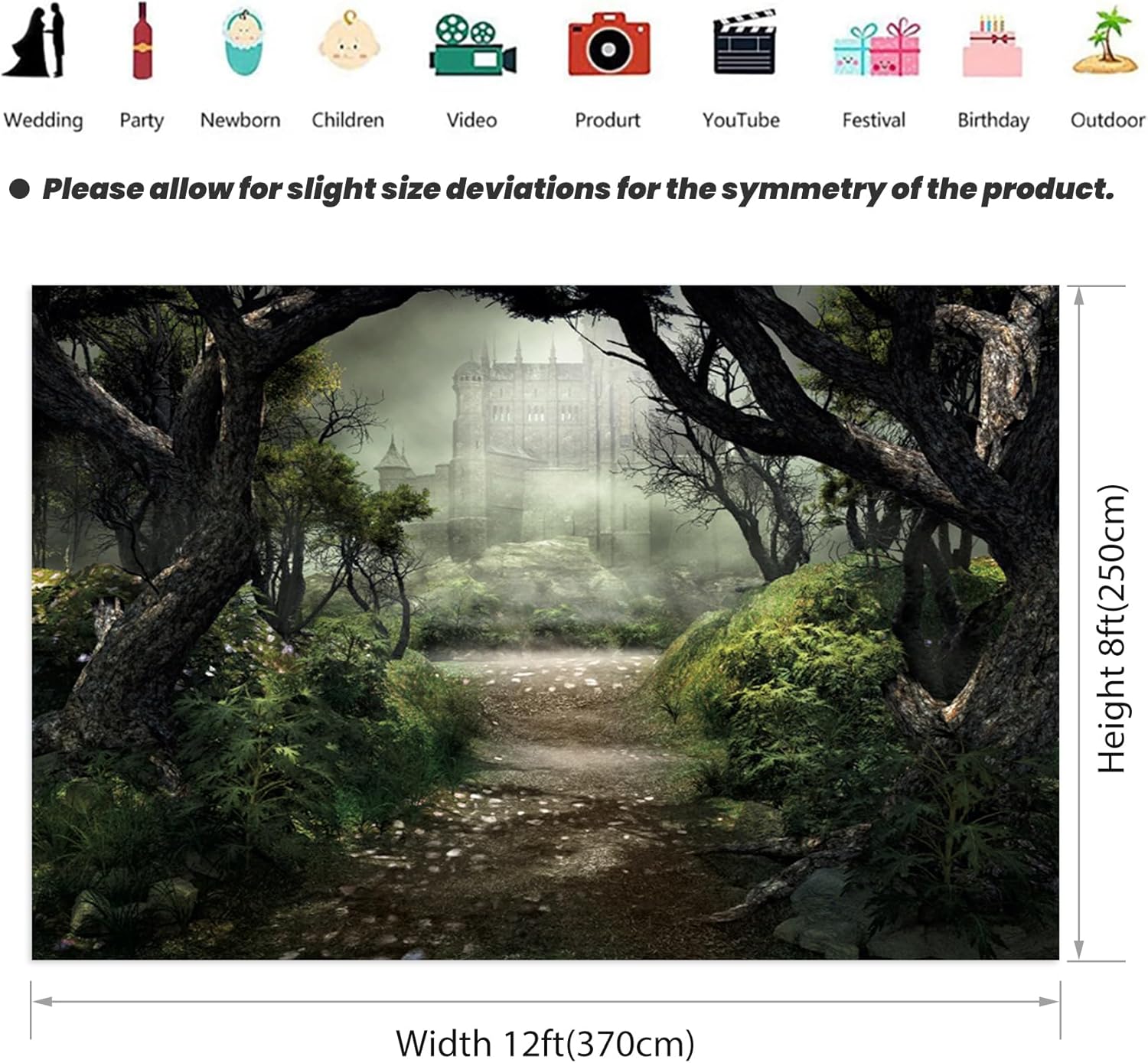 Renaiss Enchanted Forest Backdrop Fabric Green Medieval Smoky Jungle Forest Wonderland Fairy Tale Adventure Photography Background for Kids Fairytale Theme Party Decorations Photo Prop 12x8ft