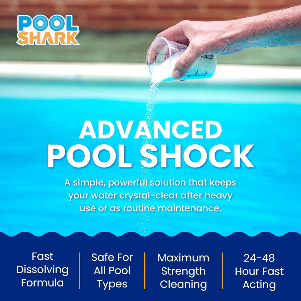 Pool Shark 68% Calcium Hypochlorite Pool Shock for Swimming Pools - 24 Pack Chlorine Granules - 1 lb Bags Pool Chlorine Shock Treatment for Inground & Above Ground Pools - Fast-Dissolving Chlorine