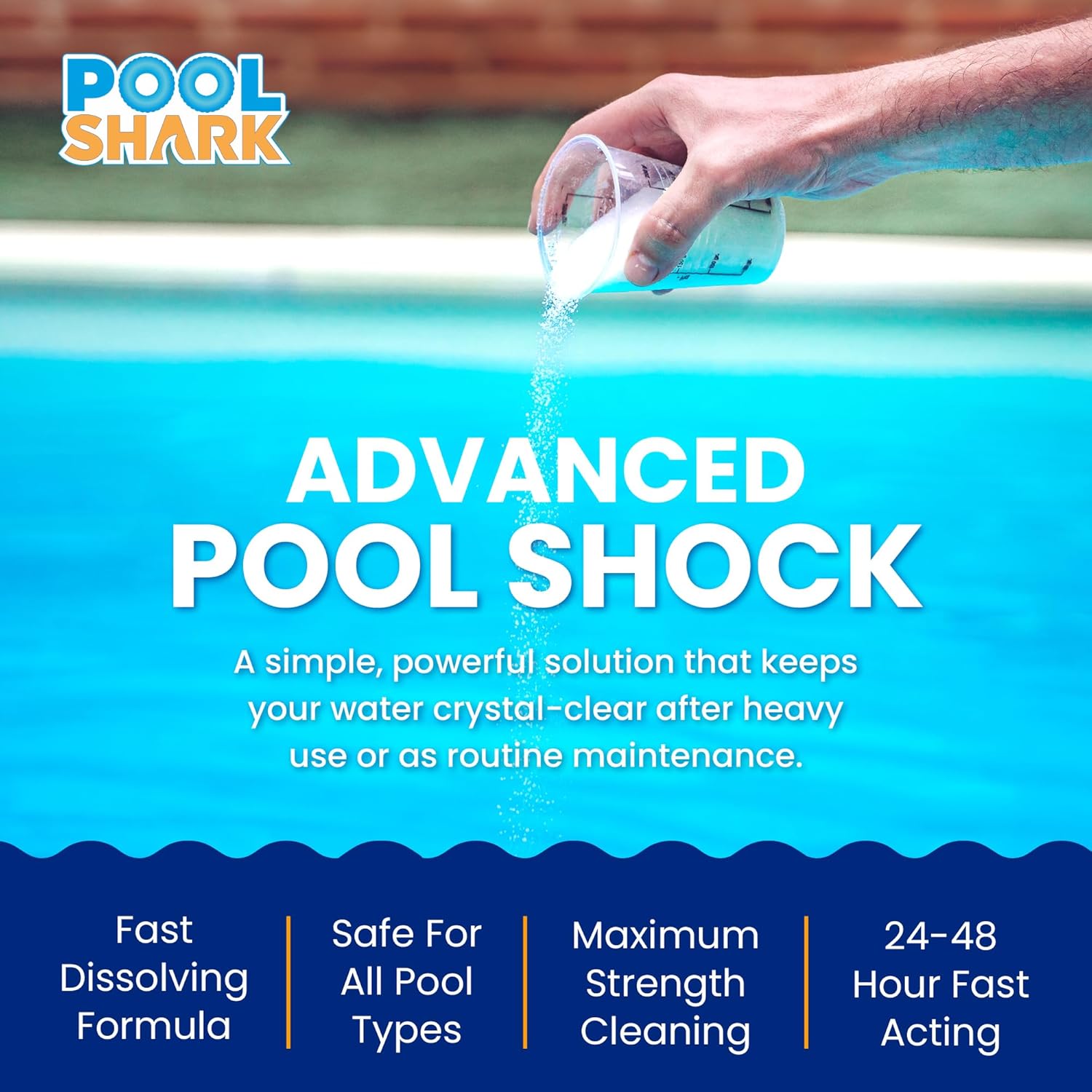 POOL SHARK 68% Calcium Hypochlorite Pool Shock - 12 Pack Chlorine Granules - 1 lb Bags - Swimming Pool Shock for Inground and Above Ground Pool Treatment