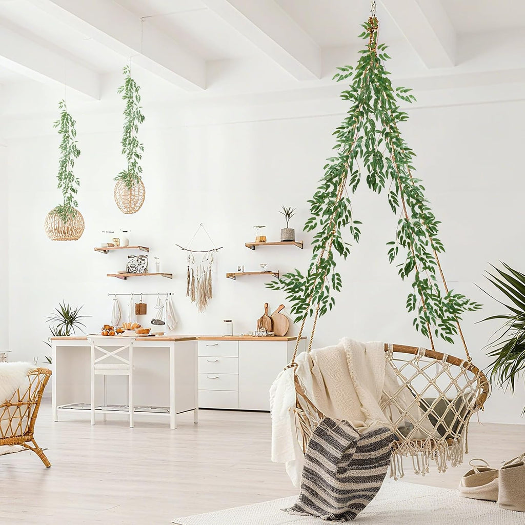 2PCS 5.7FT Fake Willow Leaves Vines Twigs, Artificial Hanging Italian Ruscus Greenery Garland Leaves, Faux Ivy Vines Willow Branches Plant Fern Garlands Skil for Indoor Realistic Outdoor Decoration