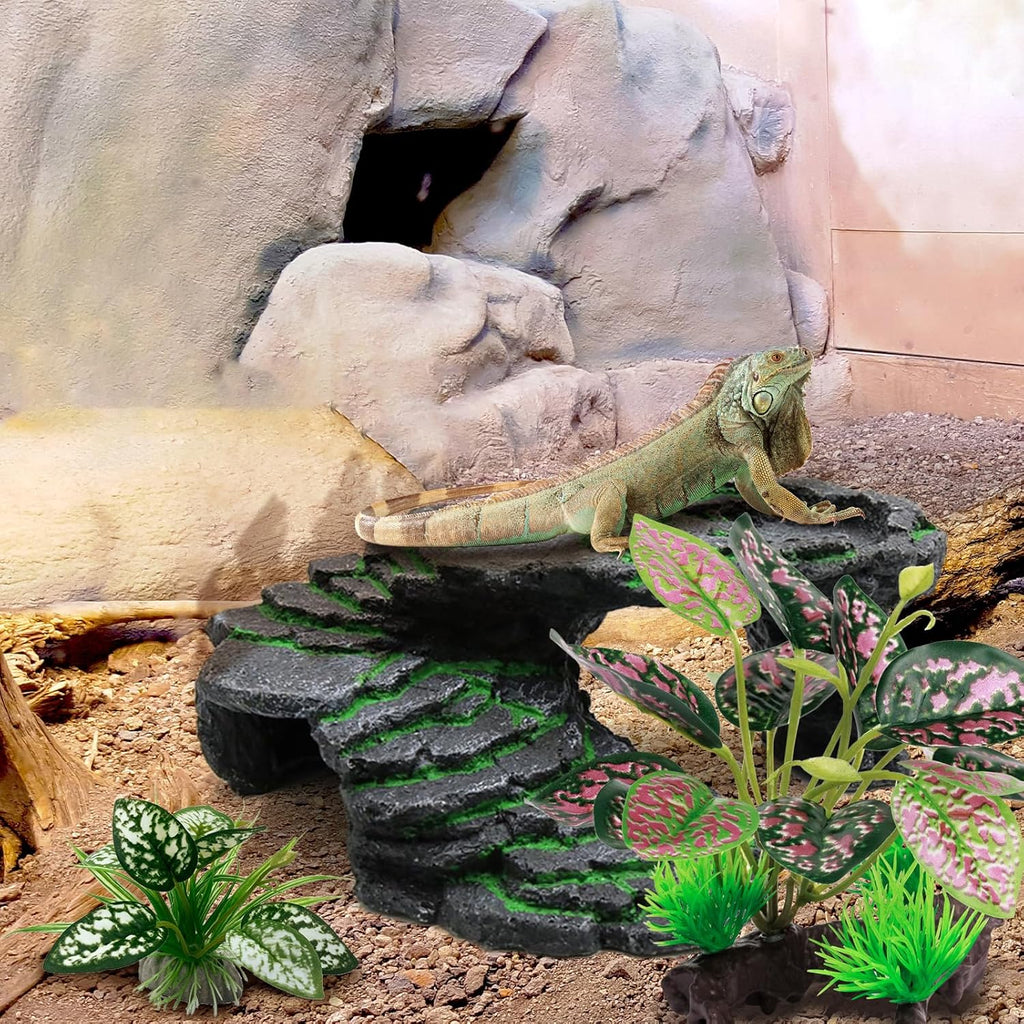 Reptile Artificial Plants, Terrarium Plants Decorations Supplies, Aquarium Fish Tank Plant, Amphibian Habitat Hideout Tank Accessories (M Set-2pcs/A)