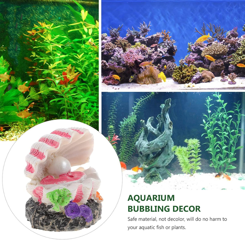 POPETPOP Aquarium Bubbler Decorations : Resin Sea Shell Pearl Fish Tank Ornaments with Air Stone for Fish Tank Landscape