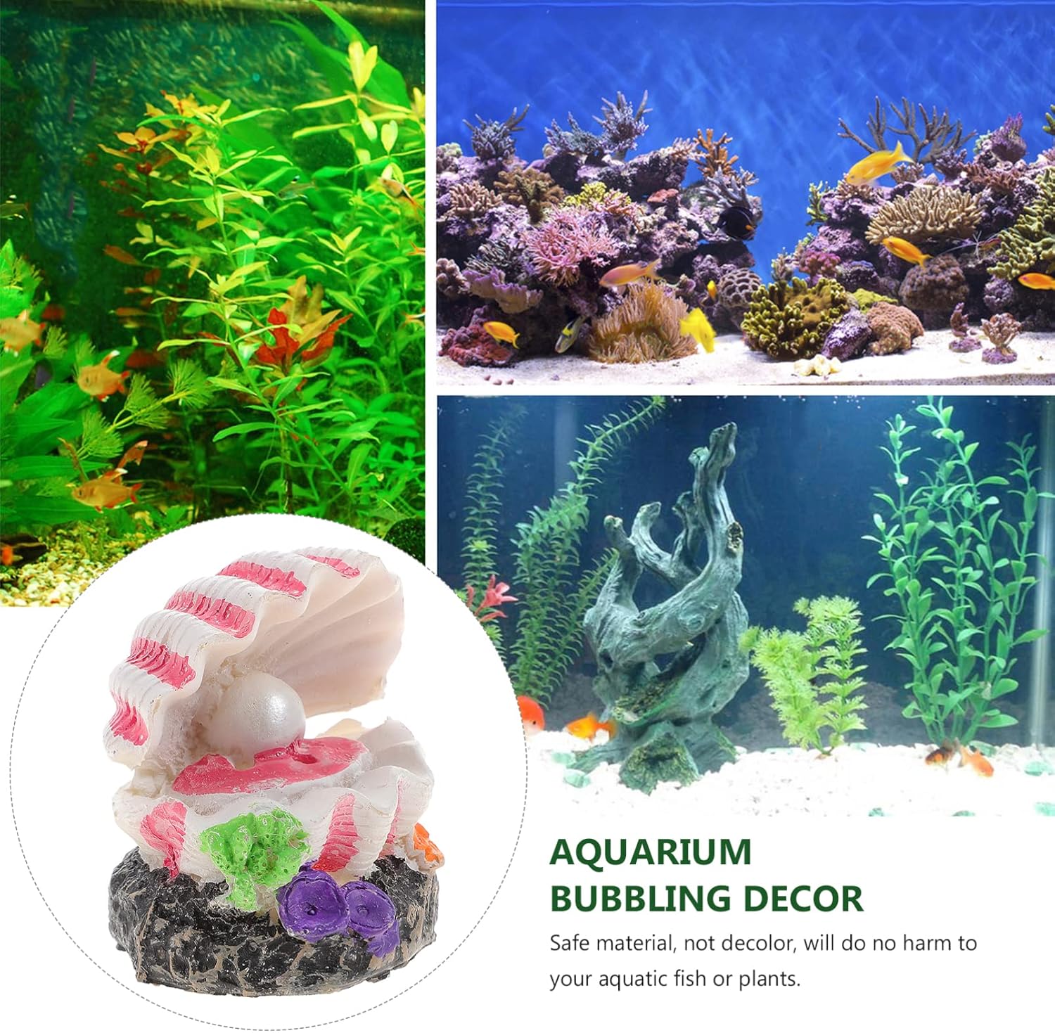 POPETPOP Aquarium Bubbler Decorations : Resin Sea Shell Pearl Fish Tank Ornaments with Air Stone for Fish Tank Landscape