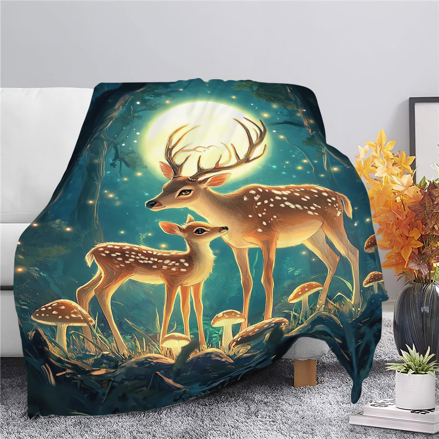 Deer Blanket Cute Deer Elk Throw Blanket Gifts for Girls Women Kids Boys Adults Men Super Soft Cozy Plush Fluffy Fuzzy Fleece Blanket Home Decor 50''X60''