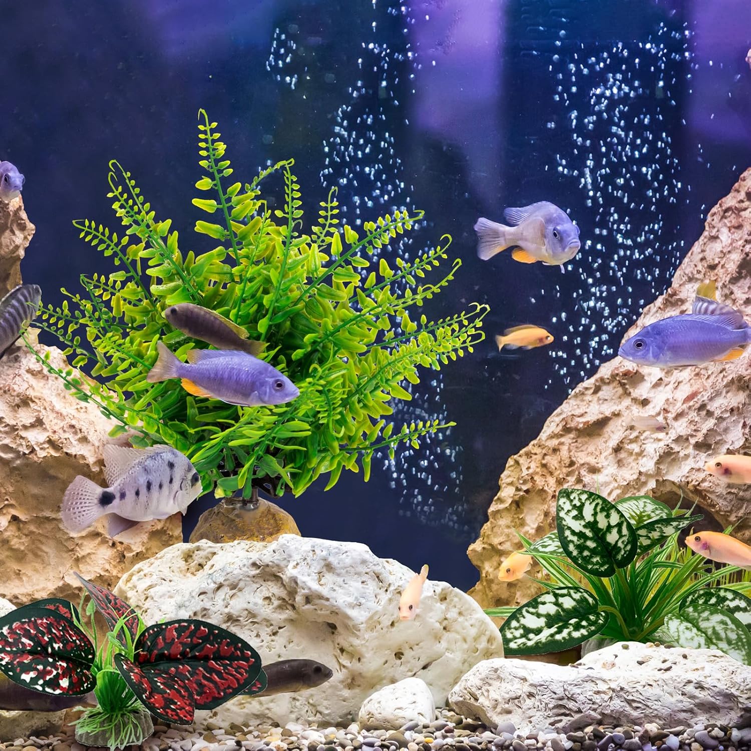 Reptile Artificial Plants, Terrarium Plants Decorations Supplies, Aquarium Fish Tank Plants, Amphibian Habitat Hideout Tank Accessories(L Set-3pcs/E)