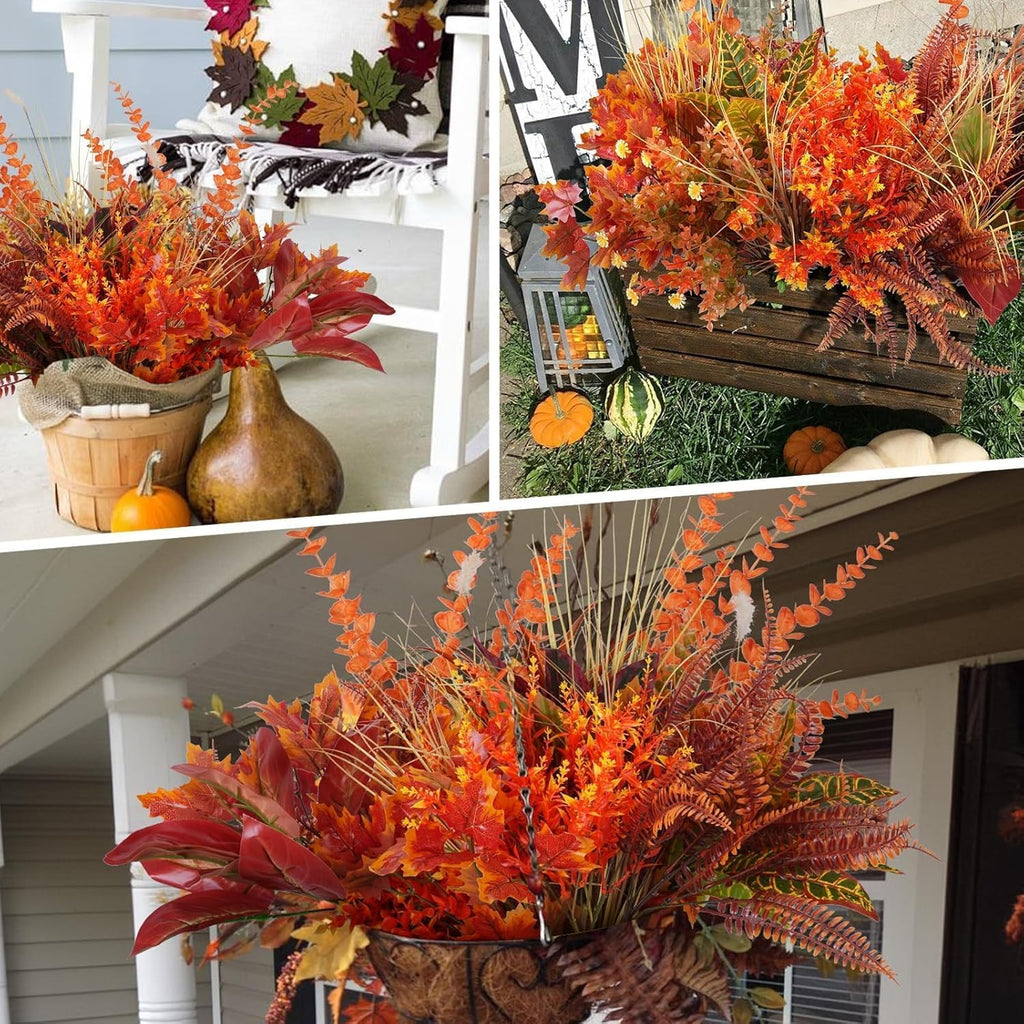 GTIDEA 27 Bundles Artificial Fall Flowers for Outdoors Decoration UV Resistant Fake Outdoor Fall Plants Autumn Plastic Flowers for Planters Window Box Garden Porch Indoor Home Thanksgiving Decor