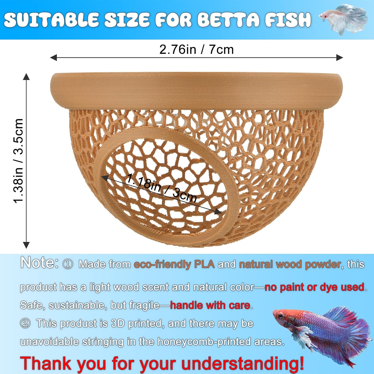 Floating Betta Hide & Shrimp Cave – 3D Printed Aquarium Hammock, Feeder & Rest Spot – Floating Betta Log & Cave Decor for Nano Tanks, Corydoras, Shrimp & Small Fish – Safe PLA, Patent Pending