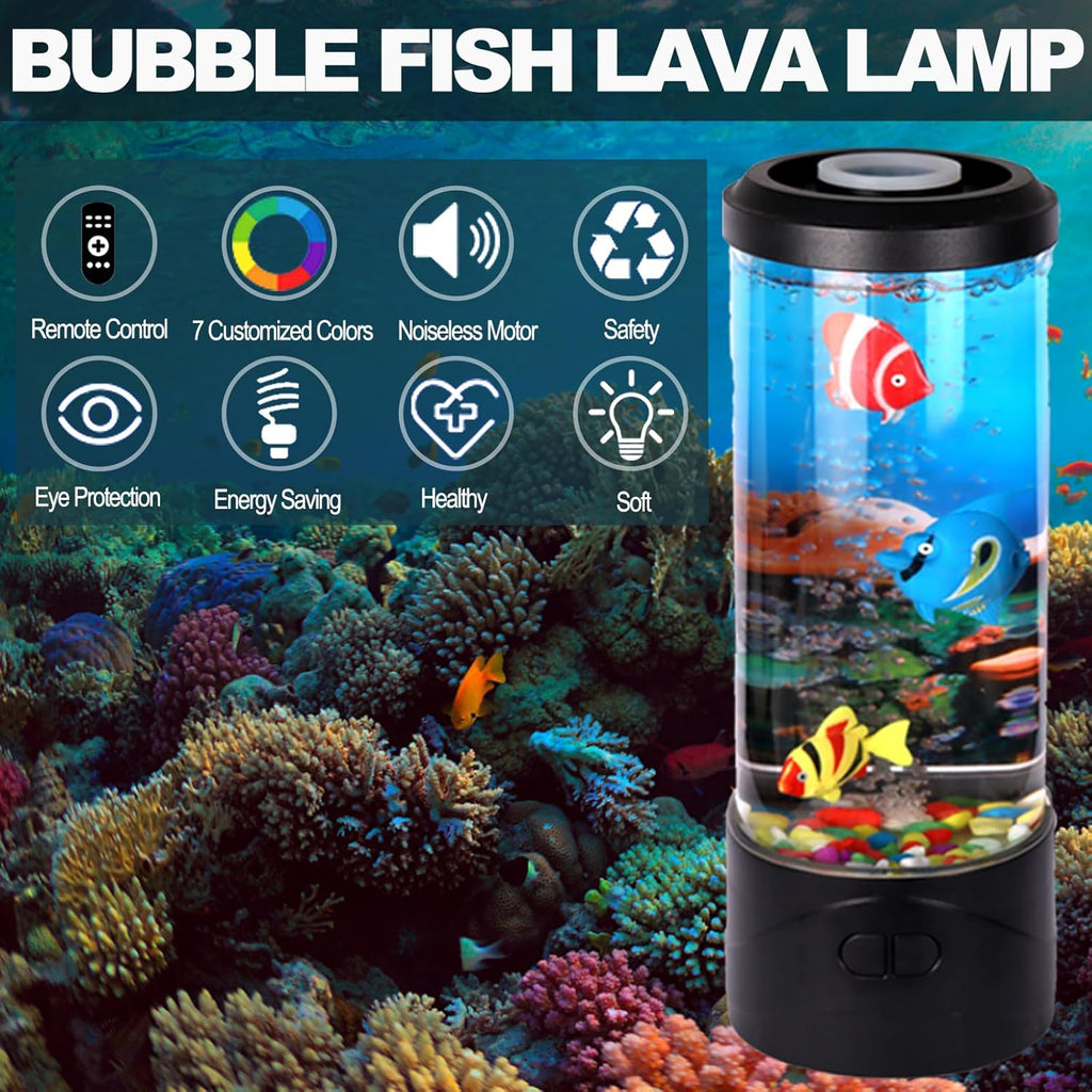 Mini Bubble Fish Lamp,Fake Fish Tank Aquarium Lamp,Multi-Color Changing Aquarium Light with 3 Artificial Fish Night Lights-for Home Office Living Room Decor for Kids Men Women