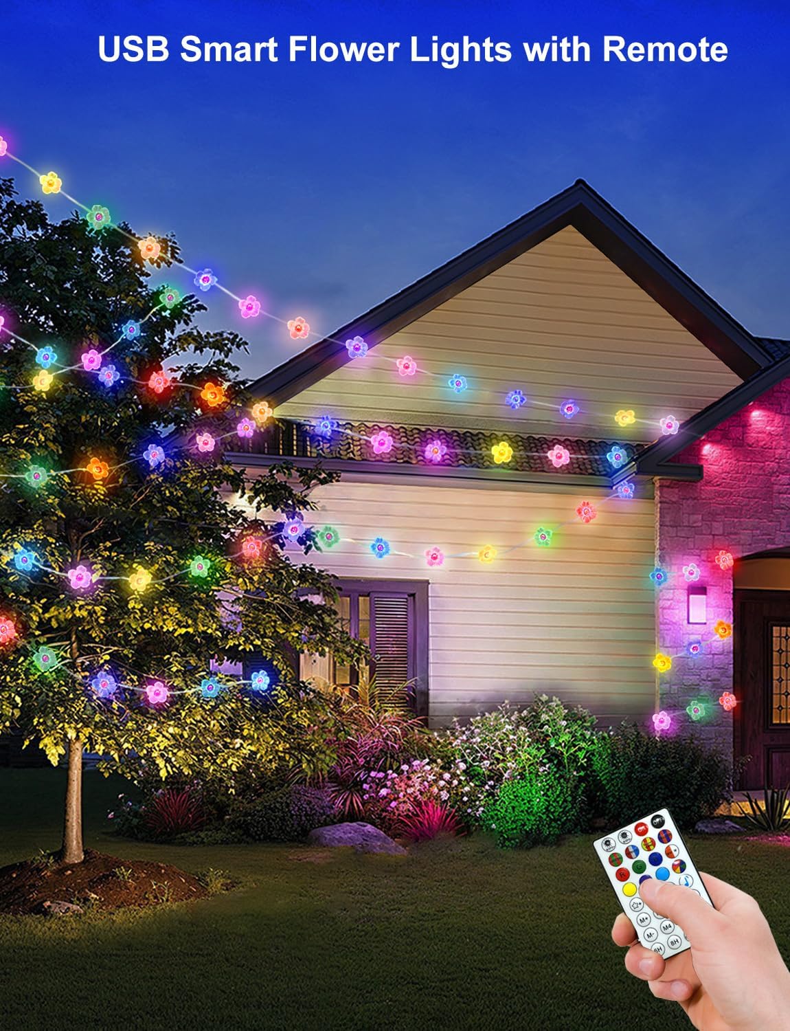 echosari Cherry Blossom Flower String Lights, 33ft 16 Million Color Chaning Fairy Lights Plug in APP & Remote Control DIY Music Sync Flower Light for Bedroom Dorm Wedding Decor