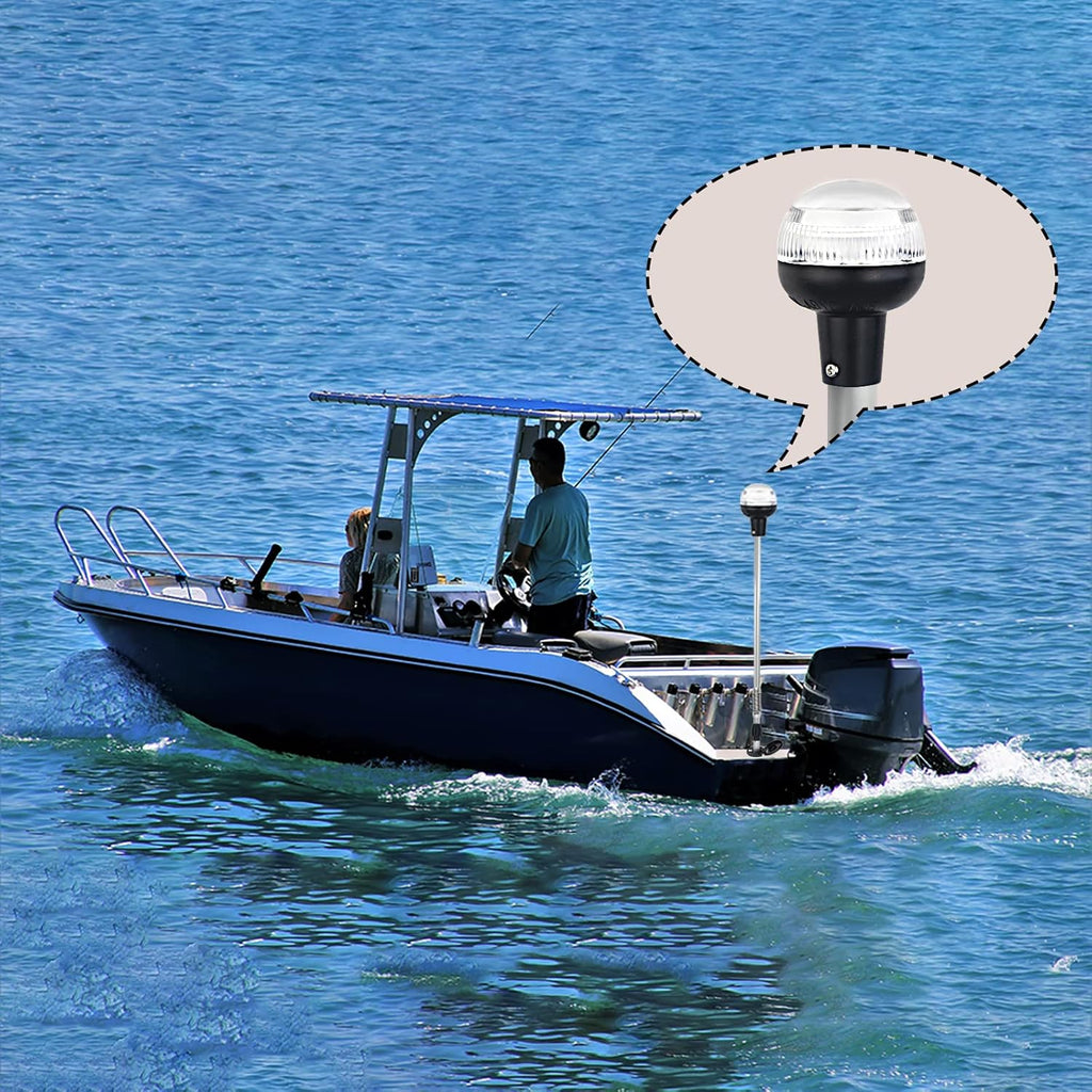 Boat Stern Light Anchor Light LED Marine Navigation Lights Spring Flexible Pole All Round White USCG 2 NM Removable 2 Pin Plug In with Threaded Base 12 Volts 36 Inches (Anodized Aluminum Pole)