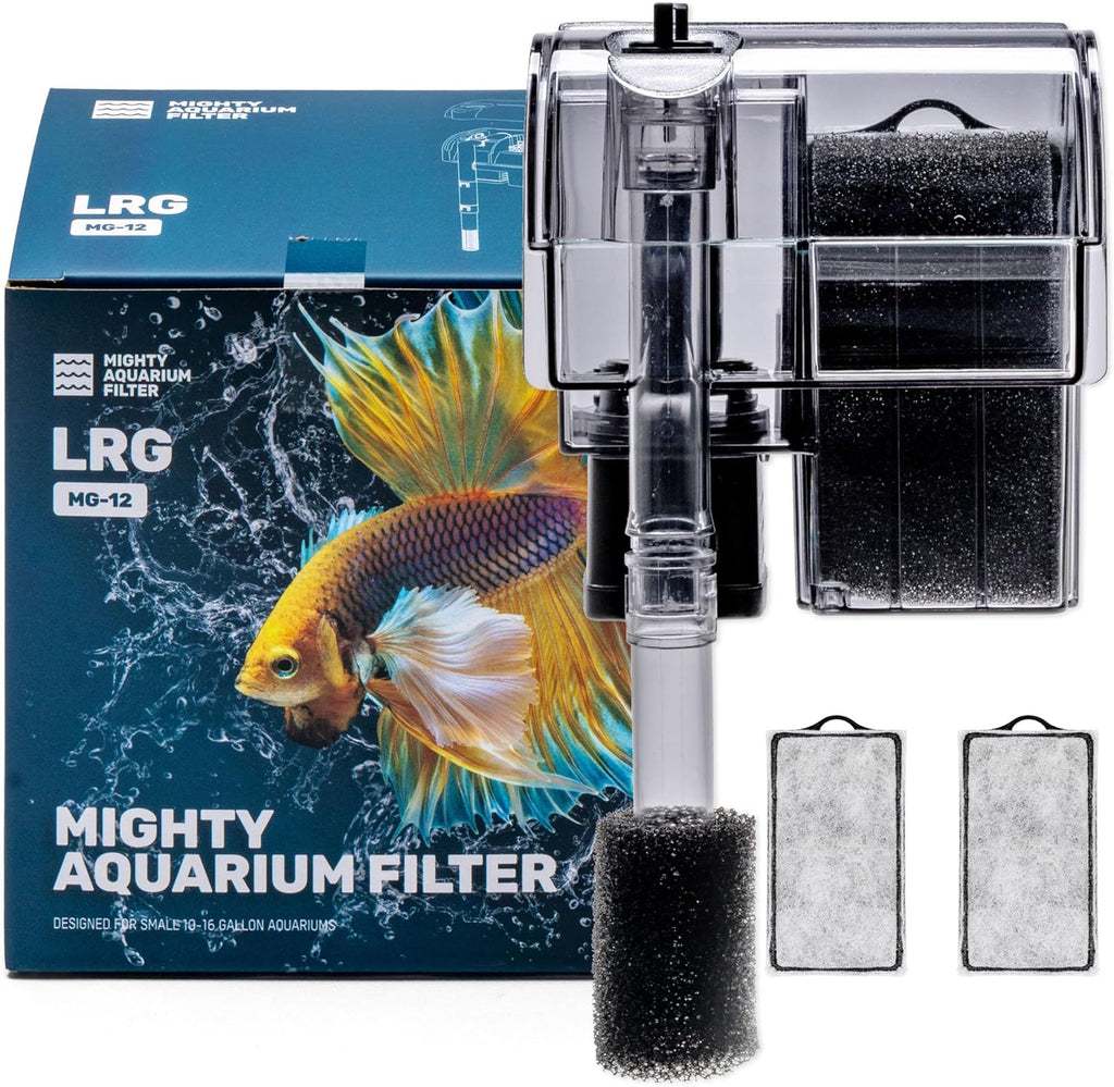 Mighty Aquarium Hang On Back Filter - Aquarium HOB Filter - Adjustable Fish Tank Filter - Aquarium Filters - Nano Aquarium Filter - Fish Aquarium Filter - Hang On Back Aquarium Filter (10-16 Gallons)
