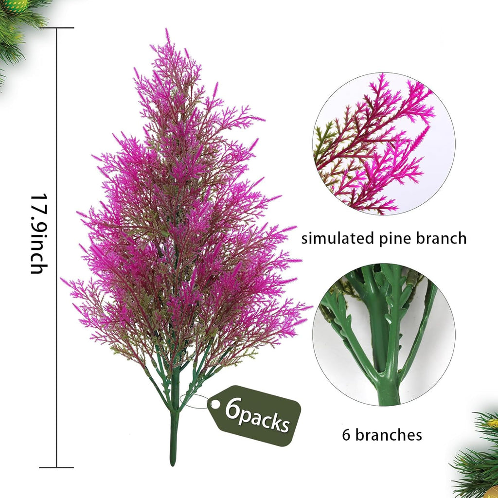 RECUTMS Artificial Pine Branches - Faux Evergreen Pine Leaves Fake Sprigs Christmas Stem Christmas Greenery Picks Decorations for Centerpieces Garland Wreath Craft DIY Home Kitchen Garden(Fuchsia)