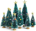 LOVEINUSA Mini Christmas Trees with Ornaments, 9PCS Sisal Snow Frost Trees with Wood Base for Table Top Decoration and DIY Diorama Models