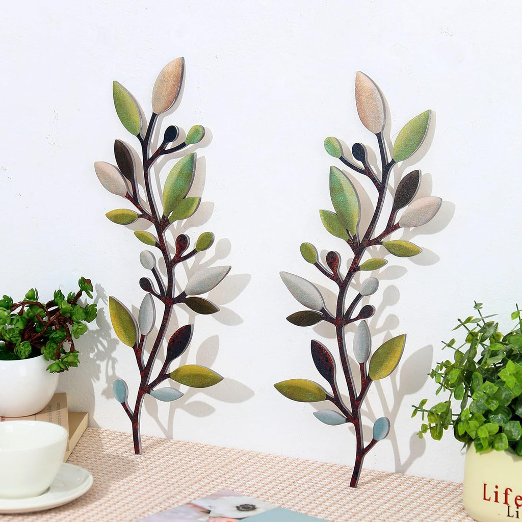 Zzbakress 2 Pcs Colorful Tree Leaf Wall Art Decor Vine Home Wall Decor Olive Branch Leaf Wall Decoration Large Wall Decor for Bedroom, Living Room, Wall Sculptures Indoor Outdoor (Unique)