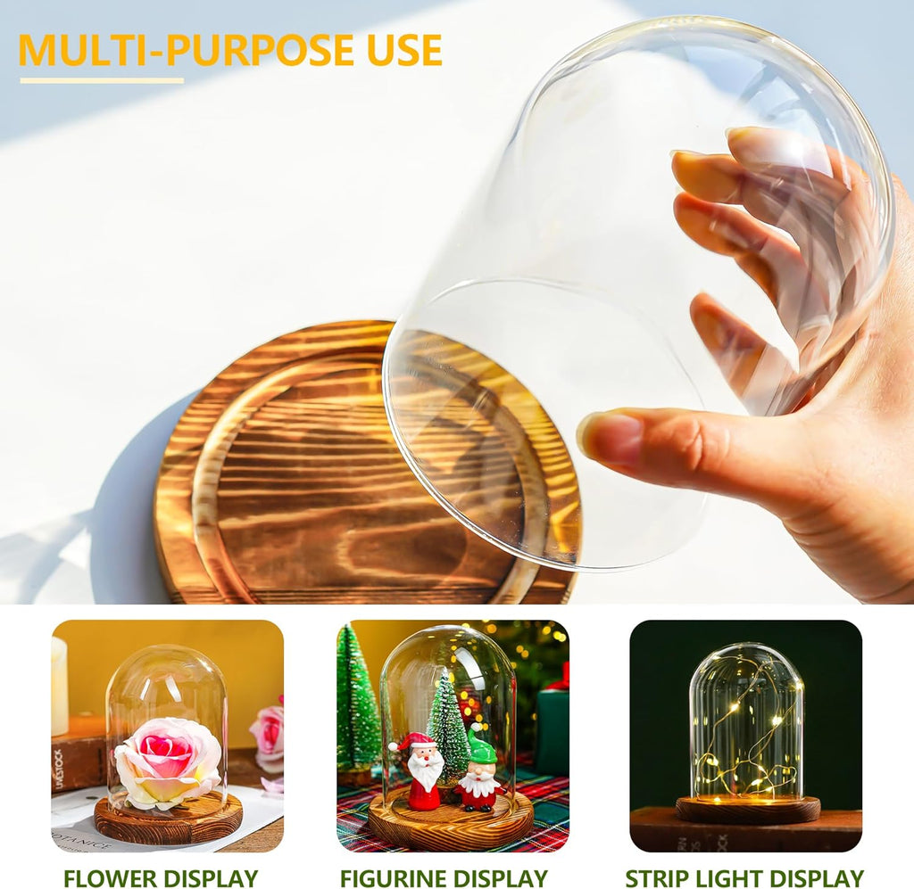 ZEERSHEE 5.5“ x 3.9“ Glass Display Dome Cloche with Wooden Base for Home Decoration