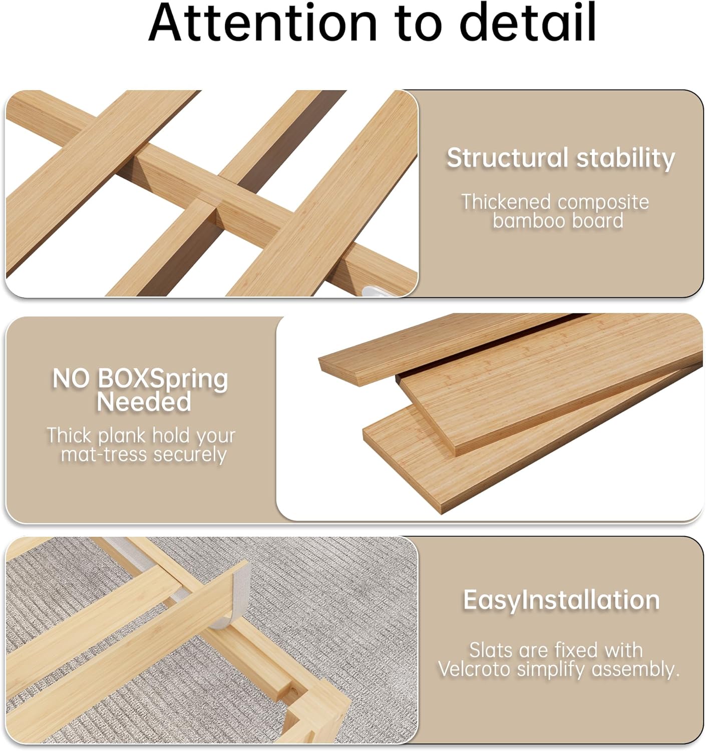 14 Inch Bamboo Bed Frame – Solid Wood Platform Bed Frame, Strong and Stable, with Non-Slip Slats for Support, No Box Spring Needed, Easy to Assemble, Noise-Free(Natural, Full)