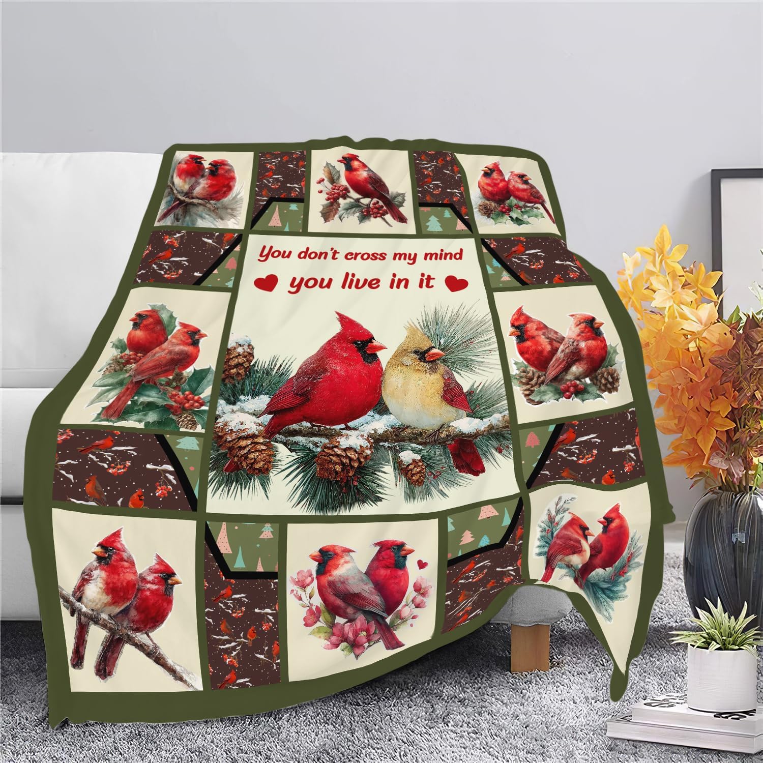 Cardinal Throw Blanket Red Bird Cardinal Stuff Gifts for Kids Girls Boys Adults Women Men Soft Cozy Warm Plush Fluffy Fuzzy Fleece Blanket Christmas Decor 60''X80''