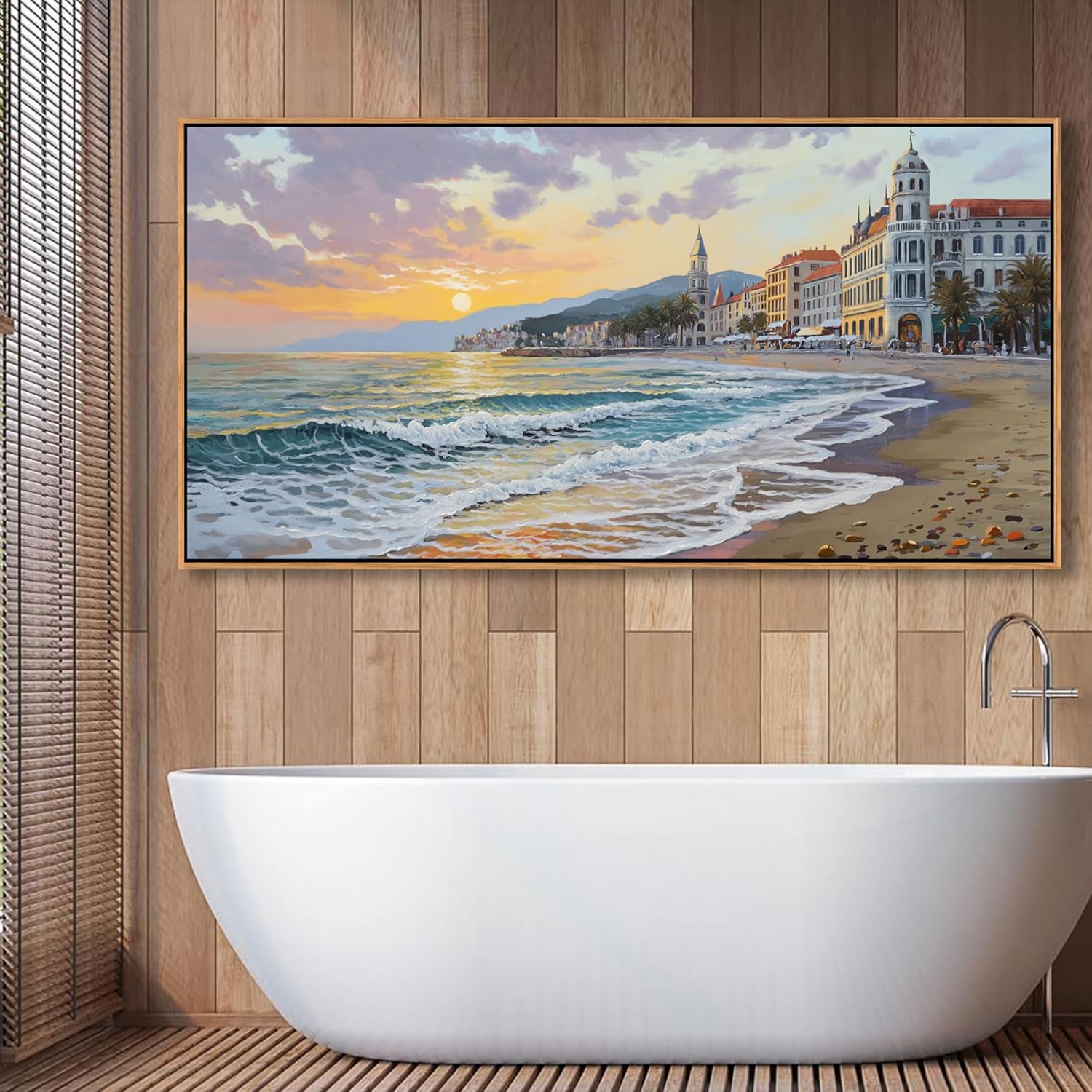 YDYSUNE Beach Wall Decor Framed Large Canvas Coastal Wall Art for Living Room Picture Village Seaside Painting Sunset Coast Artwork for Bedroom, Dining,Office Decoration Size 29x58 Inches