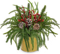 Briful Artificial Christmas Cedar Plant with Pinecones and Red Berries, 11'' Frosted Holiday Greenery in Gold Pot, Realistic Table Centerpiece for Home, Mantel, Office Christmas Décor