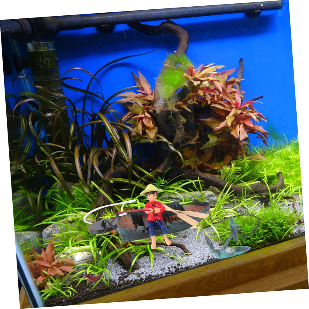 1pc Dynamic Aquarium Fisherman Decor with Air Pump Compatibility Lifelike Resin Adornment for Fish Tank Landscape Compact and Aquarium Ornament