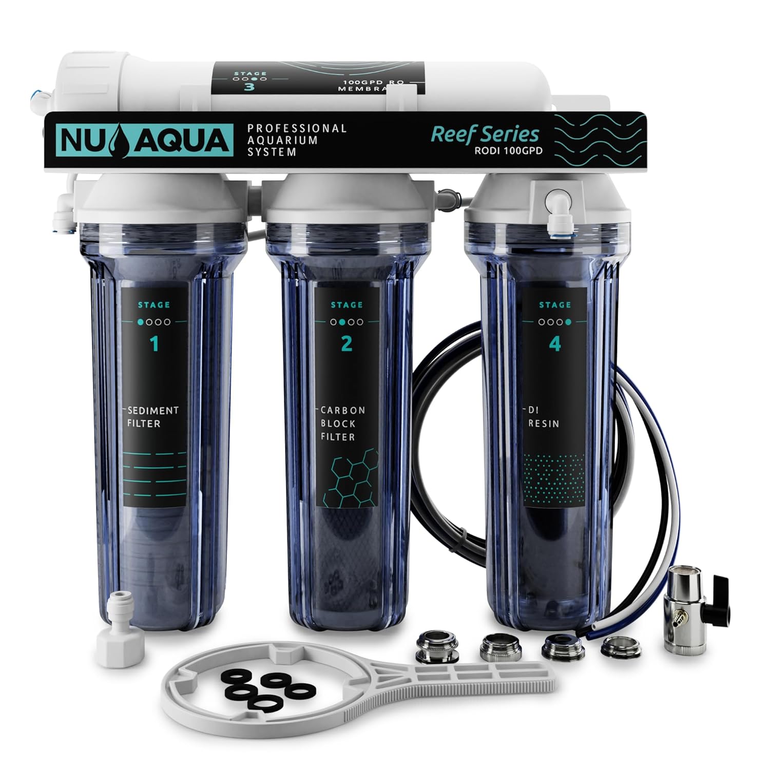 NU Aqua RODI System for Aquarium 4 Stage Deionization Reverse Osmosis System - RO Water Filter System 100 GPD Saltwater and Freshwater Filtration - 120-Day Trial