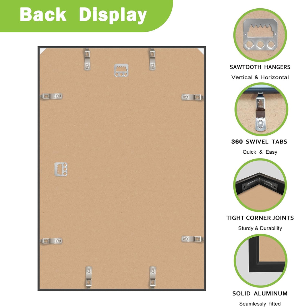 FrameWorks 13x19 Brushed Aluminum Poster Frames – Modern Brushed Metal Design w/Shatterproof Plexiglass, Perfect for Posters, Artwork, Paintings, Wall Displays – Home or Office Decor, Black - 3 Pack