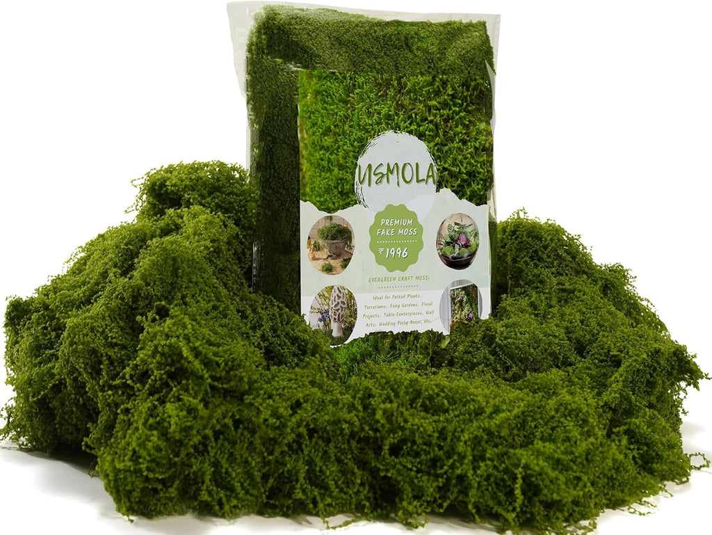 Fake Moss for Potted Plants Indoor, 7OZ Green Moss for Crafts - Realistic Faux Moss Decor for DIY, Terrariums, Fairy Gardens & Table Centerpieces - Craft Moss for Home Decor (Natural Green)