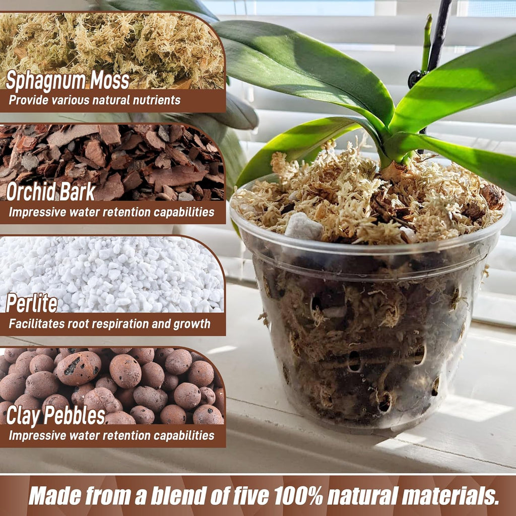 Orchid Bark Potting Mix 29 Quart, Mix Pine Bark, Organic Perlite, Sphagnum Moss and Leca Clay Pebbles for Plants, Orchid Fertilizer Garden Soil for Root Development