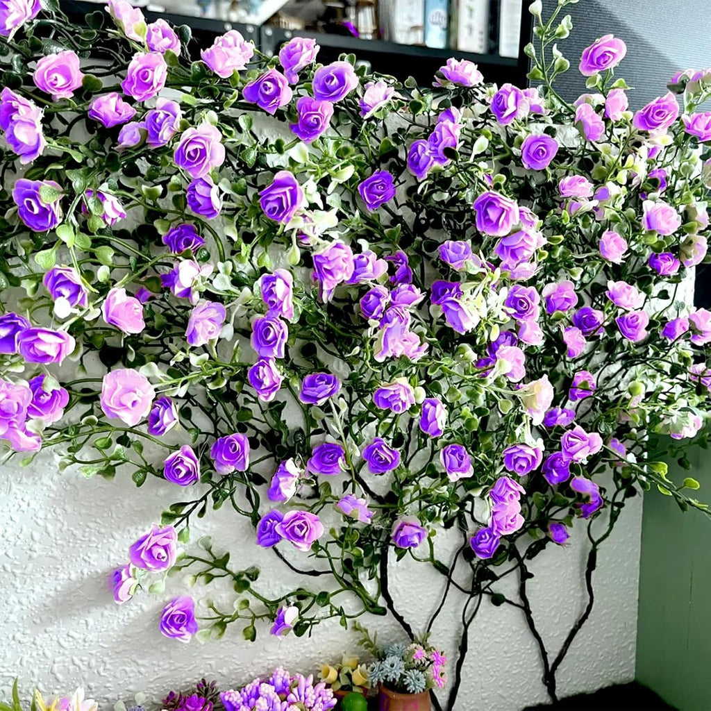 Warmtree Realistic Miniature Artificial Rose Vines Decorations Cute Flower DIY Mini Model Railway Fairy Garden Architecture Diorama Scenery Landscape Layout (Purple)