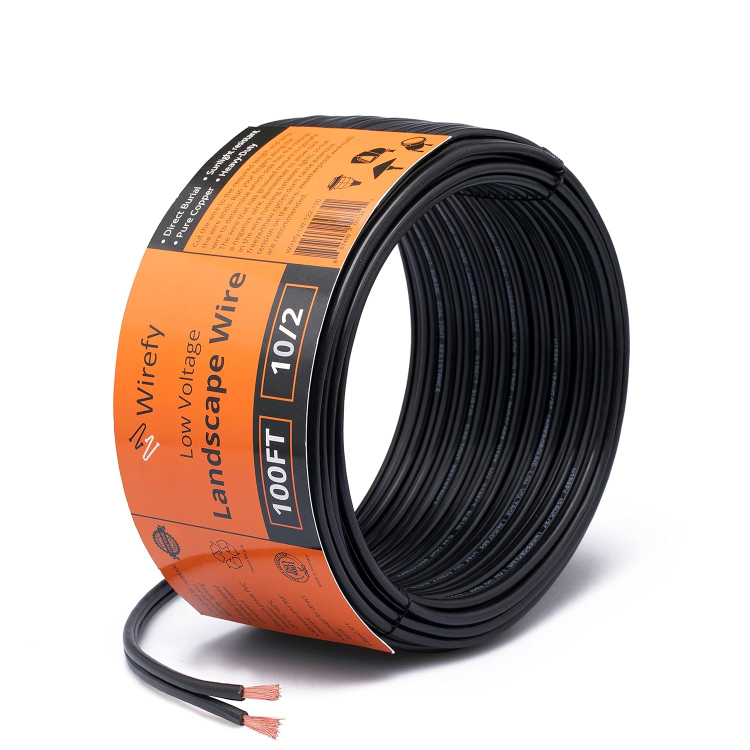 Wirefy 10/2 Low Voltage Landscape Wire 100 ft | Low Voltage Landscape Lighting Wire | Pure Copper | Outdoor Direct Burial | 10-Gauge 2-Conductor 100 Feet | UL Listed