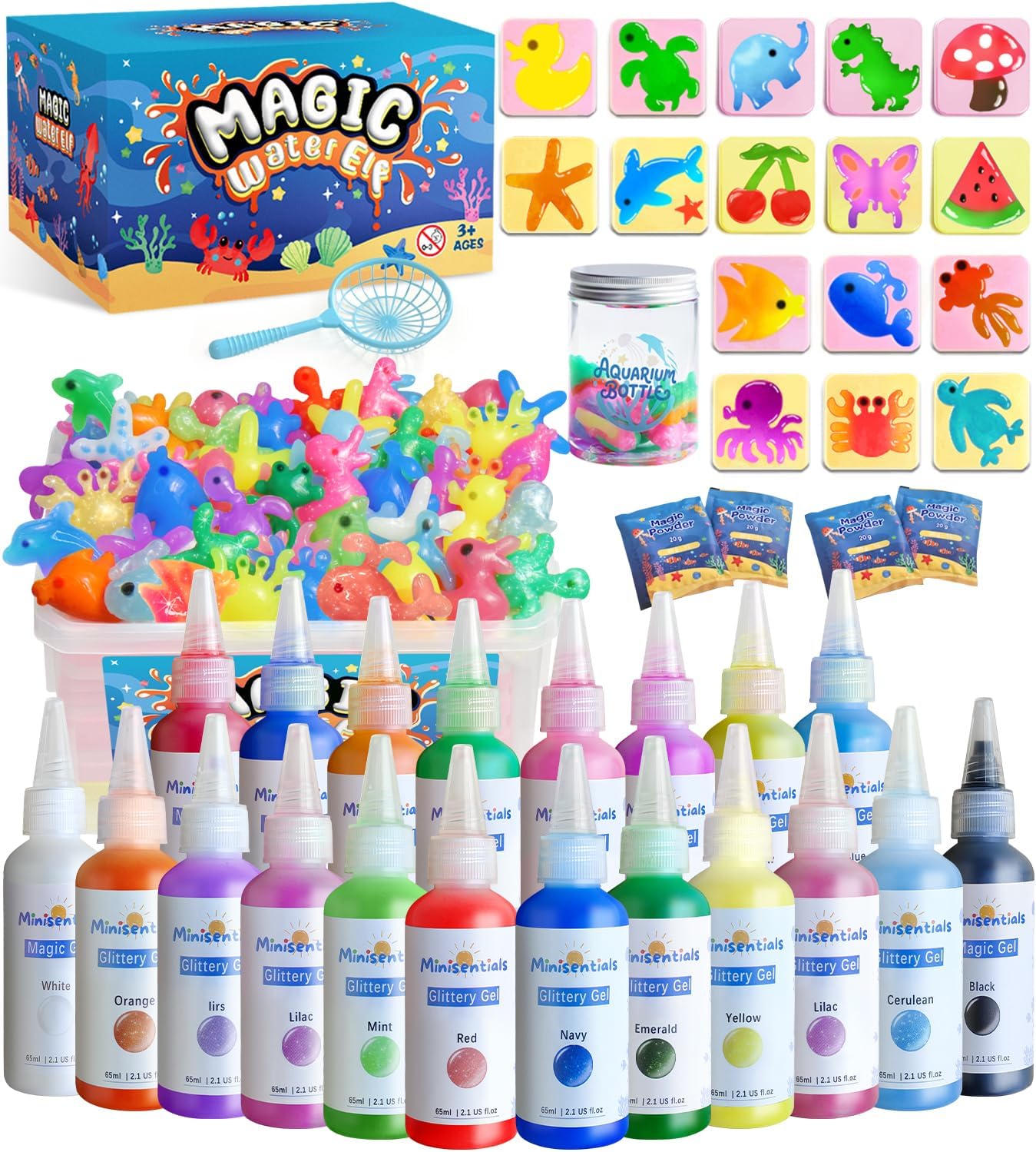 Magic Water Elf Toy Kit - Magic Gel Water Pets with Aquarium Bottle - Make Your Own Squishies Crafts Toys - Crafts Kit for Kids Christmas Gifts Birthday for Girls Boys Age 6 7 8 9 10 Years Old