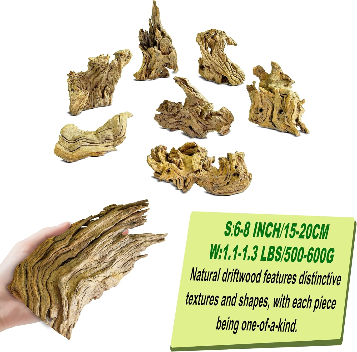 Natural Driftwood for Aquarium Decor,Reptile Habitat&Home DIY Decor,Naturally Unique Shapes Weathered Wood,Easy to Use S-(6-8 Inch/1.1-1.3 Lbs)-Pack of 2