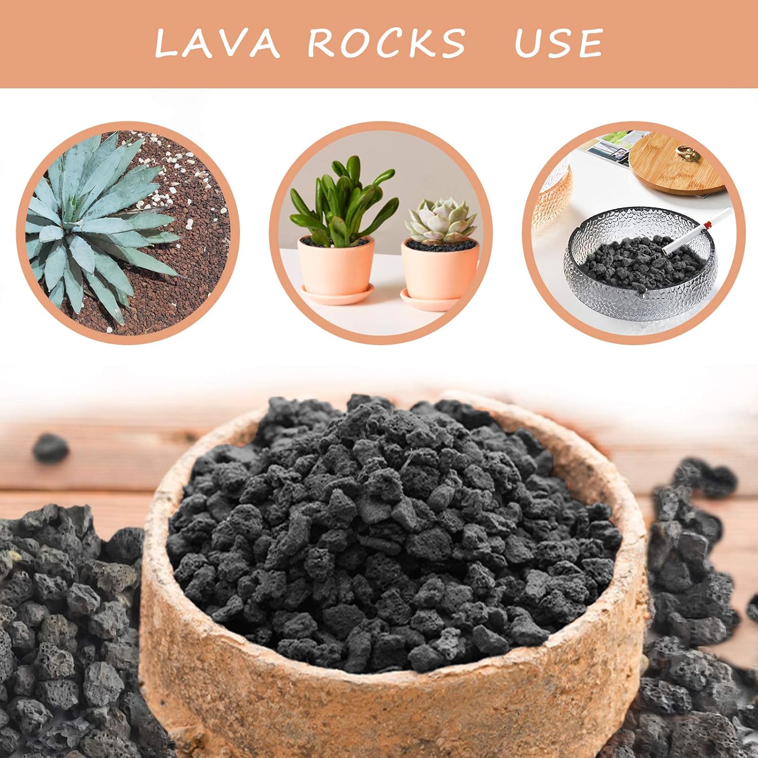 Black Lava Rocks for Plants -100% Pure Volcanic Rock No Dyes or Chemicals-Best Lava Stones Top Dressing for Cacti Succulents Plants,Bonsai