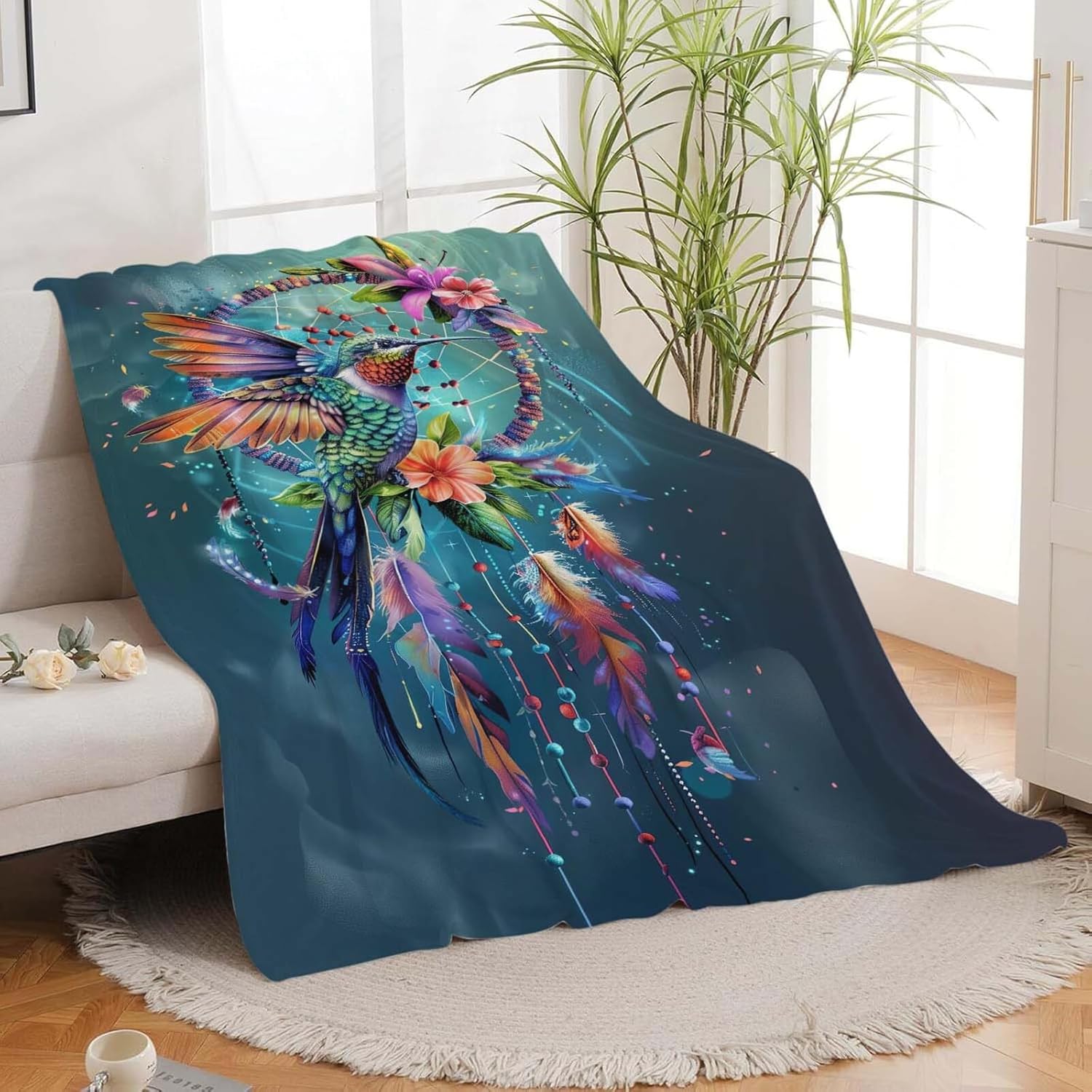 Hummingbird Throw Blanket Hummingbird Bird Stuff Gifts for Kids Girls Boys Adults Women Man Soft Cozy Warm Plush Fluffy Fuzzy Fleece Blanket Decor 50''X60''
