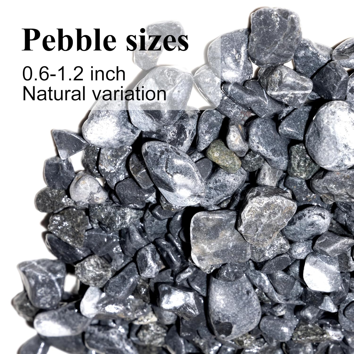 Natural Pea Gravel Pebbles for Plants, Fish Tank Gravel, Small Rocks for Outdoor Landscaping, Terrarium, Fish Tank, Home Decoration (10 Pounds, 0.6-1.2 inch, Black)