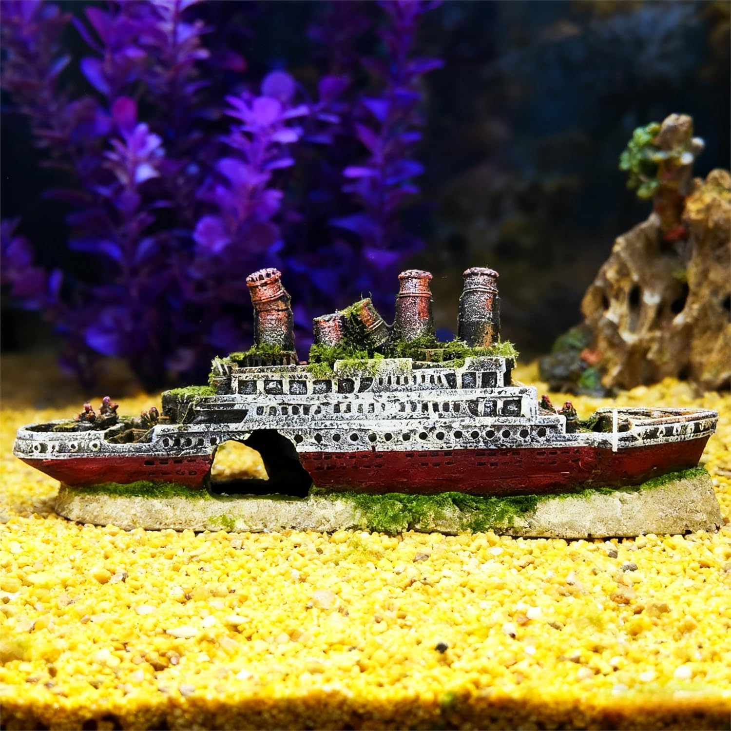 Aquarium Titanic Sunken Ship Decor, Resin Pirate Shipwreck Ornament, Fun Underwater Hideout for Fish & Tank Landscaping (Full Version)