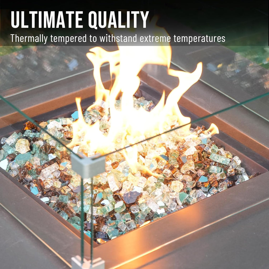 Skyflame 10-Pound Blended Fire Glass for Decorating Fire Pit Fireplace Landscaping - 1/2 Inch Reflective Tempered Fireglass Gold, Light Green, Copper