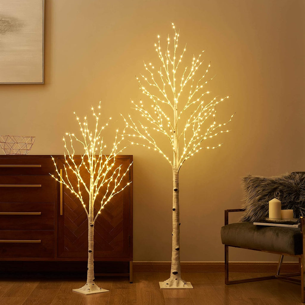 LITBLOOM Lighted Birch Tree Plug in with 8 Functions 6FT 330 Multi Color and Warm White Fairy Lights, White Christmas Tree with Lights for Indoor Outdoor Home Christmas Holiday Party Decoration