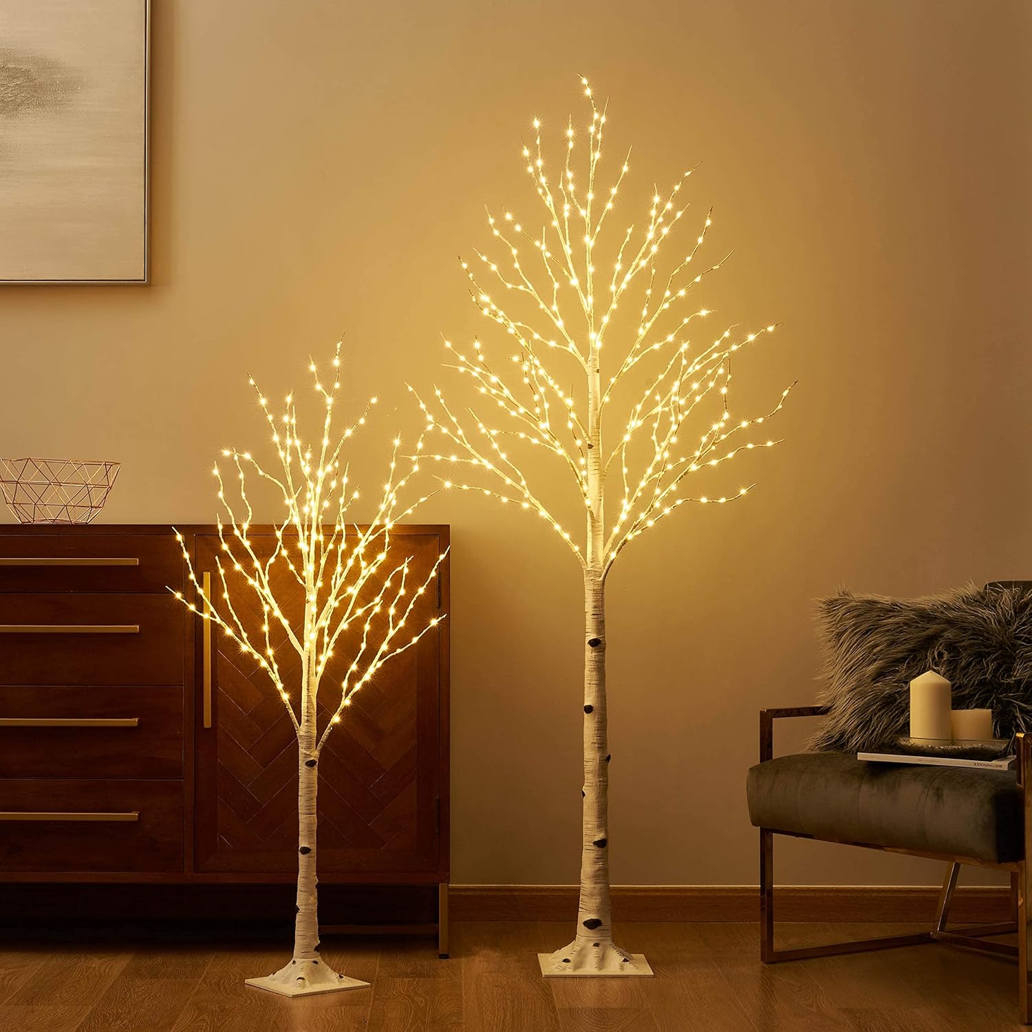 LITBLOOM Lighted Birch Tree Plug in with 8 Functions 6FT 330 Multi Color and Warm White Fairy Lights, White Christmas Tree with Lights for Indoor Outdoor Home Christmas Holiday Party Decoration