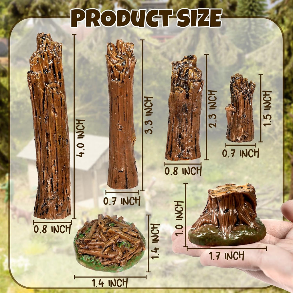 Warmtree Artificial Tree Stump Mini Garden Figurines Stumps Ornaments Miniature Stone Rock Statue for Micro Train Landscape Railway Sand Table, Pack of 6