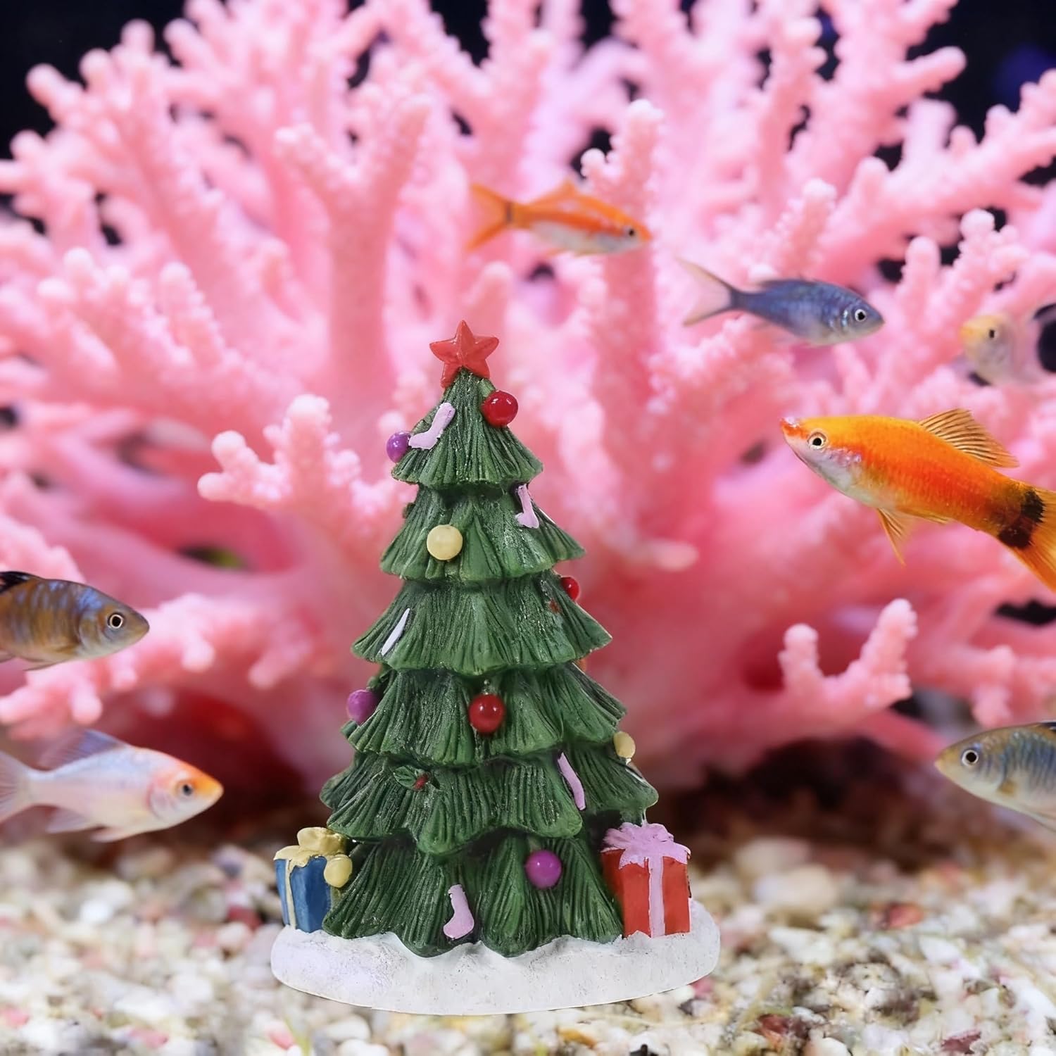 Betta,Friendly Christmas Tree Aquarium Decoration,Holiday Fish Tank Landscape Ornament