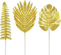 30Pcs 3 Kinds Artificial Golden Leaves with Stems Fake Gold Plants Foliage Stems Simulation Monstera Palm Leaves for Wedding Picks DIY Wreath Crafts Christmas Tree Filler Decors