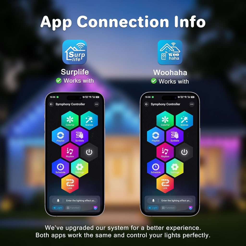Permanent Christmas Lights Outdoor, 30 LED 50ft Color Changing Light with Remote and APP Control, Smart RGB String Lights Plug in for Eaves, Roof, Xmas, House, Holiday, Party Decor