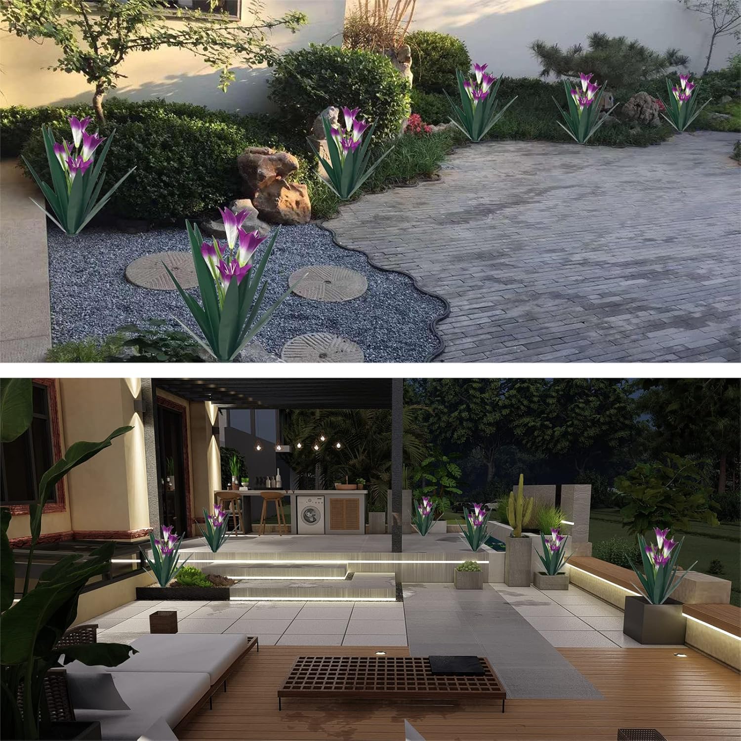 Homight Metal Agave Plant Outdoor Decoration Lily Mexican Yard Art Garden Gift Home Decor Hand Painted Metal Agave Garden Yard Statue, Outdoor Lawn Ornaments (2 Big Purple Lilies)