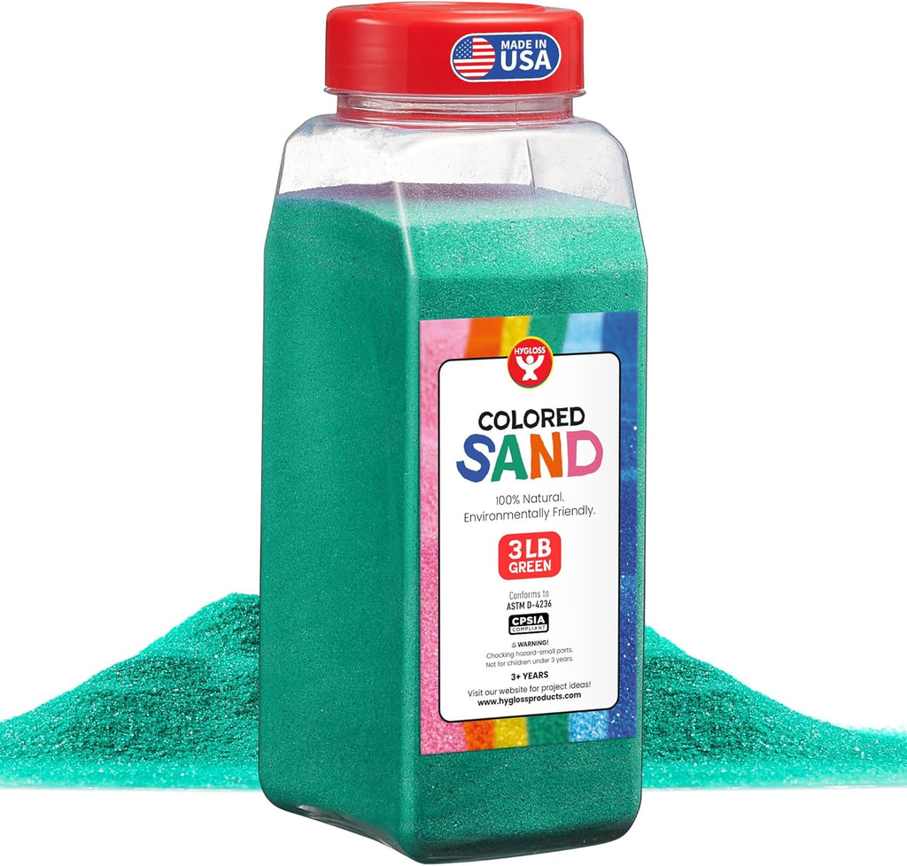 Hygloss Colored Sand for Crafts – 3 lb Bottle, Green – Vibrant Colorful Fine Sensory Play Sand Art Kits for Kids – Classroom Activities for Children 3 4 5 6 7 8 9 10 11 12 – Safe for Ages 3+